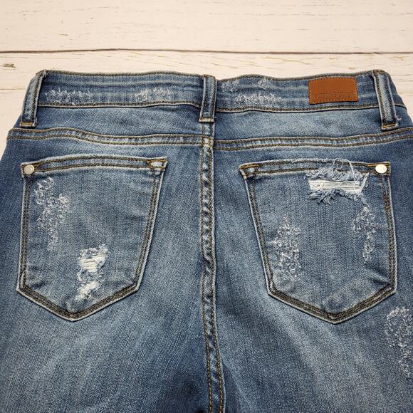 Judy Blue Y2K Leopard Print Patch Distressed Ripped Skinny Fit Rolled Jeans 7/28 - Picture 6 of 12